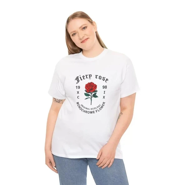 Unisex Bisiklet Yaka Baskılı T-Shirt - Beyaz ürün görseli 1