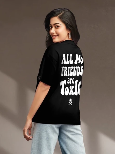 Baskılı Oversize T-shirt - Siyah - Resim 4