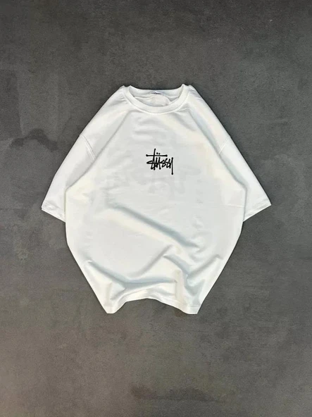 Unisex Bisiklet Yaka Baskılı Oversize T-Shirt - Beyaz ürün görseli 1