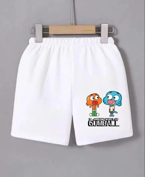 Beli Lastikli Baskılı Mini Şort - Beyaz ürün görseli 1