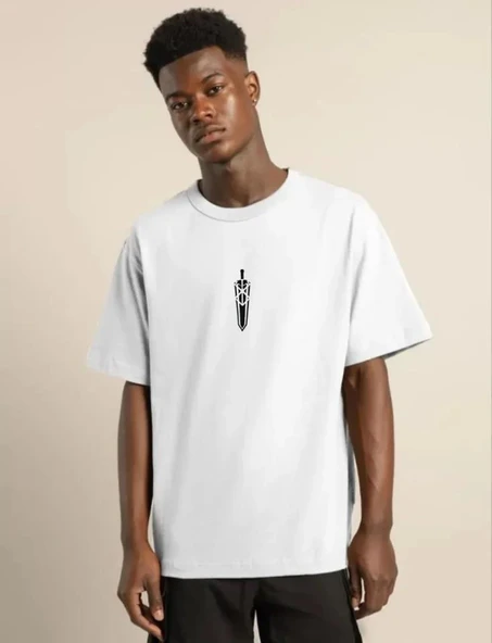 Unisex Bisiklet Yaka Baskılı Oversize T-Shirt - Beyaz ürün görseli 1