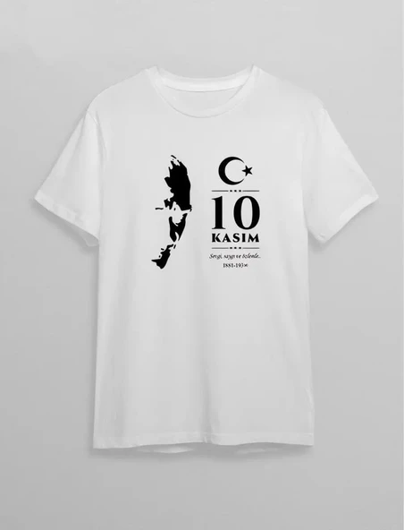 10 Kasım Atatürk Baskılı T-shirt - Beyaz ürün görseli 1