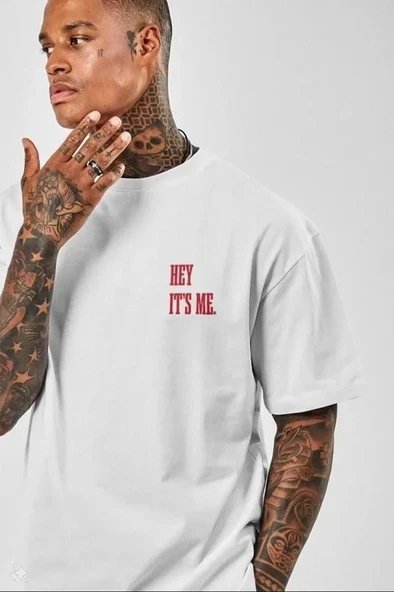 Unisex Baskılı Oversize T-Shirt - Beyaz ürün görseli 1