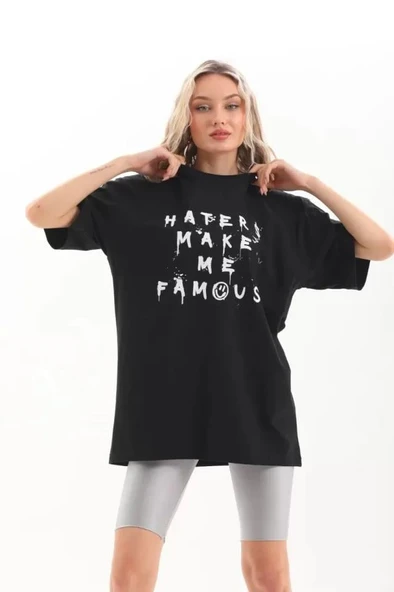 Unisex Baskılı Oversize T-Shirt - Siyah ürün görseli 1
