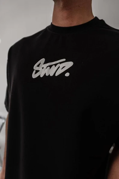 Erkek Baskılı Oversize T-shirt - Siyah ürün görseli 1