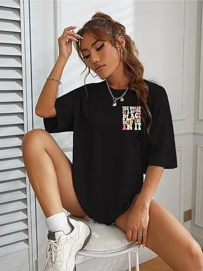 Bisiklet Yaka Baskılı T-shirt - Siyah ürün görseli 1