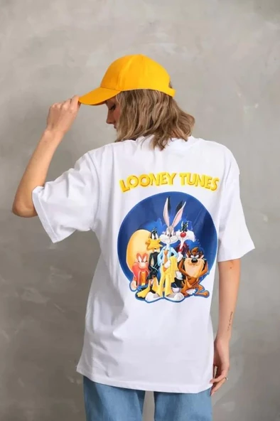 Unisex Baskılı Oversize T-Shirt - Beyaz ürün görseli 1