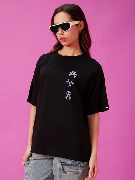 Baskılı Oversize T-shirt - Siyah ürün görseli 1