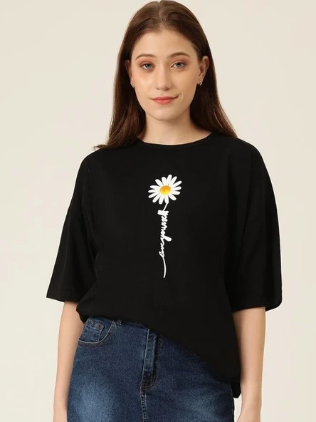 Baskılı T-shirt - Siyah - Resim 3