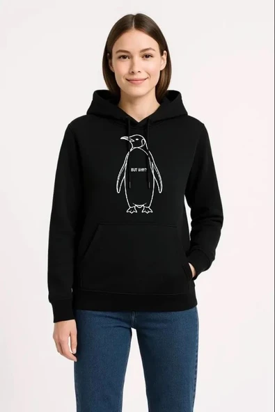 Nihilist Penguen Özel Tasarım Oversize Kapüşonlu Sweatshirt - Siyah ürün görseli 1