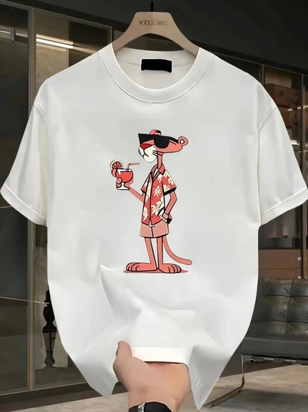 Baskılı Oversize Bisiklet Yaka T-shirt - Beyaz ürün görseli 1