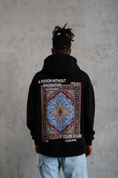 Erkek Kilim Desen Kapüşonlu - Siyah ürün görseli 1