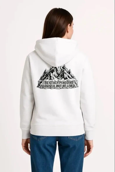 Nihilist Penguen Temalı Oversize Kapüşonlu Sweatshirt - Beyaz ürün görseli 1
