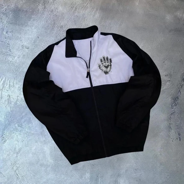 Unisex Uzun Kollu Paraşüt Kumaş Rüzgarlik - Siyah ürün görseli 1