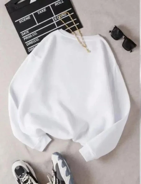 Üç İplik Biskilet Yaka Basic SweatShirt - Beyaz ürün görseli 1