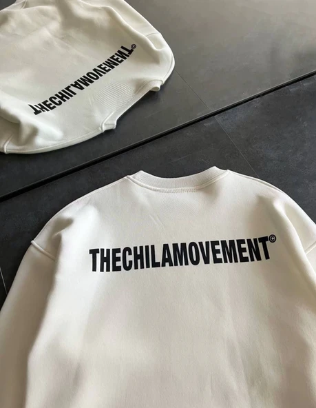 Kışlık Bisiklet Yaka Oversize Baskılı SweatShirt - Beyaz ürün görseli 1