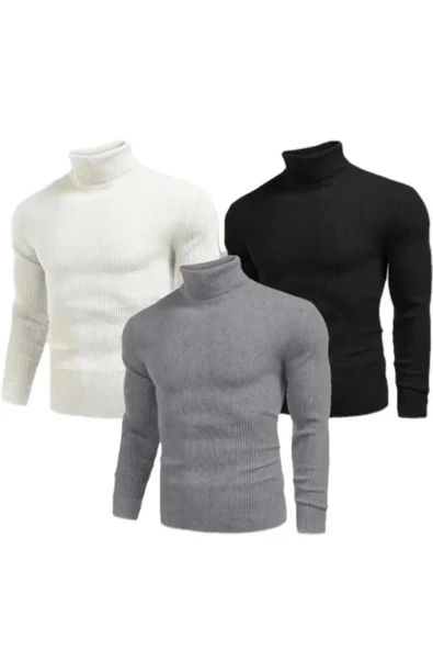 3 Adet Unisex Kaşkorse Boğazlı Full Likralı Fitilli Body Kazak ürün görseli 1