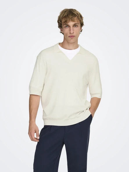 Only & Sons   ONSWYLER LIFE RLX 12 SS SPLIT KNIT NOOS Erkek Beyaz Kazak - 22036158 ürün görseli 1