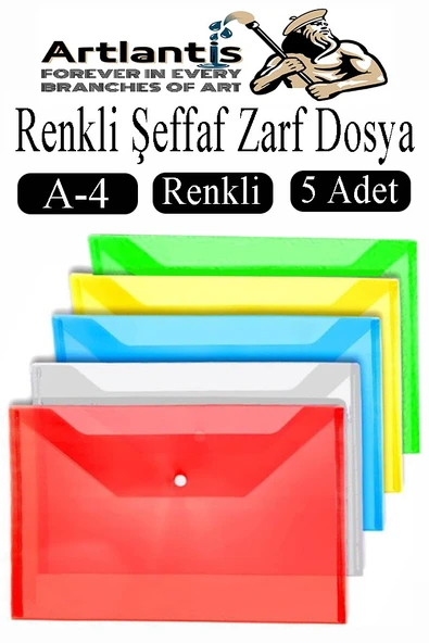 Çıtçıtlı Dosya A4 Şeffaf Renkli Zarf Dosya 5 Renk Çıt Çıtlı Dosya Su Geçirmez 100 Yaprak Kapasite Okul Ofis ürün görseli 1