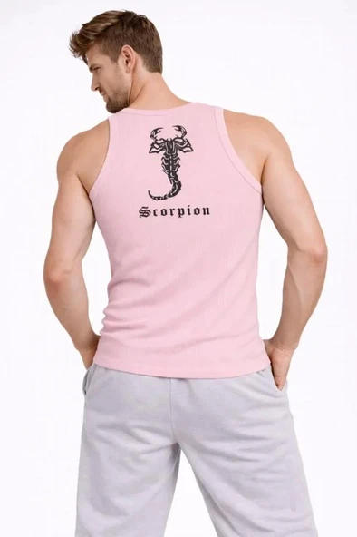 Erkek Fitilli Atlet Sıfır Yaka Slim Fit Arka Baskılı Spor Atlet - Pembe ürün görseli 1