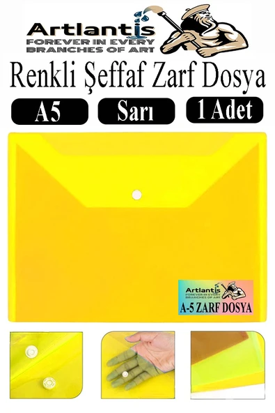 PTTAVM: A5 Çıtçıtlı Dosya Şeffaf Renkli Zarf Dosya 1 Adet 17x22 cm