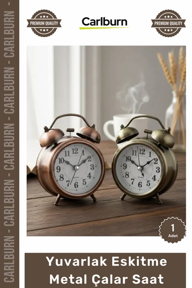 #Saat Retro Vintage Dekoratif Hediyelik Sessiz 8 cm Işıklı Yuvarlak Eskitme Metal Çalar Saat ürün görseli 1