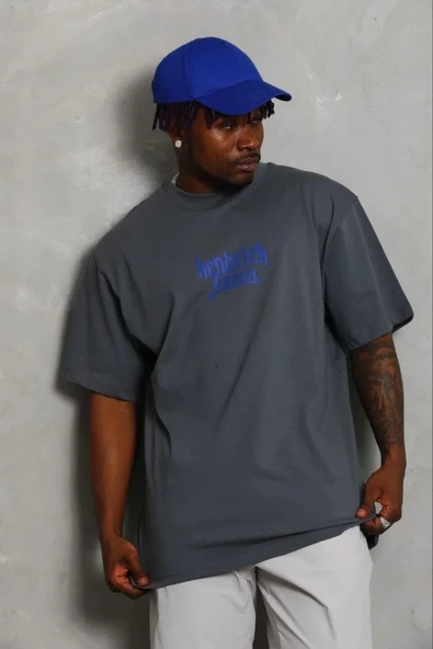 Erkek Baskılı T-Shirt Kısa Kol Bisiklet Yaka Regular Fit Tişört - Füme ürün görseli 1
