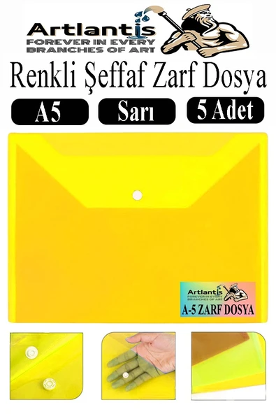 Sarı A5 Çıtçıtlı Dosya Şeffaf Renkli Zarf Dosya 5 Adet 17x22 cm Çıt Çıtlı Dosya Su Geçirmez 50 Yaprak Kapasiteli ürün görseli 1
