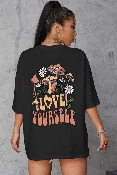 Kadın Baskılı Oversize kısa kol T-Shirt - Siyah P250713S9120 ürün görseli 1