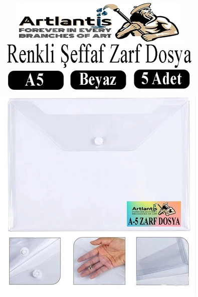 Beyaz A5 Çıtçıtlı Dosya Şeffaf Renkli Zarf Dosya 5 Adet 17x22 cm Çıt Çıtlı Dosya Su Geçirmez 50 Yaprak Kapasiteli ürün görseli 1