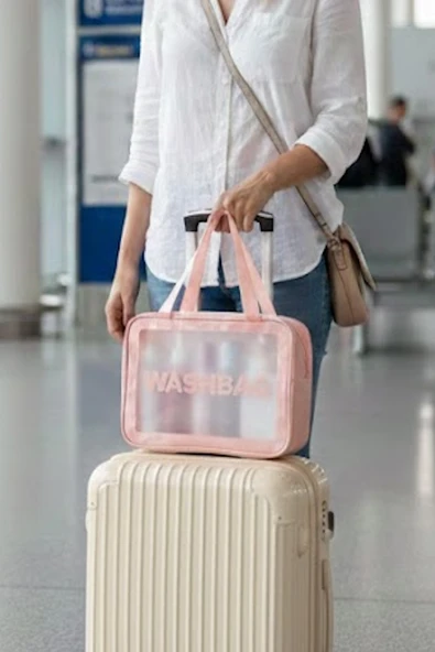 Caş Dekorasyon Pembe Renk Washbag Su Geçirmez Büyük Boy Makyaj Çantası ürün görseli 1