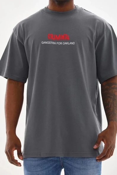 Erkek Baskılı T-Shirt Kısa Kol Bisiklet Yaka Rahat Kalıp Tişört - Füme P250709S2182 ürün görseli 1