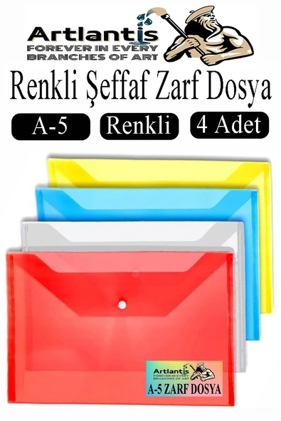 A5 Çıtçıtlı Dosya Şeffaf Renkli Zarf Dosya 4 Renk 17x22 cm Çıt Çıtlı Dosya Su Geçirmez 50 Yaprak Kapasiteli ürün görseli 1