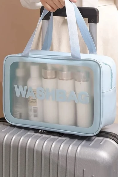 Caş Dekorasyon Mavi Renk Washbag Su Geçirmez Büyük Boy Makyaj Çantası ürün görseli 1