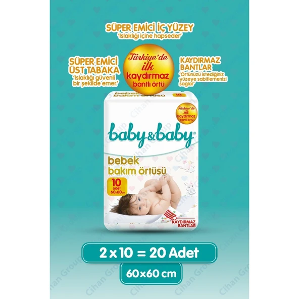 Baby & Baby Kaydırmaz Bantlı Bebek Bakım Örtüsü 10 Lu 2 Paket 20 Kullanım ürün görseli 1