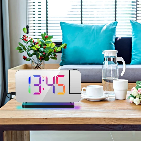 EtaShop RGB Projeksiyonlu Çalar Saat -7Ayna LED Dijital Saat Tavana Zaman Yansıtma USB & Type C Şarj RGB Atmosfer Gece L ürün görseli 1
