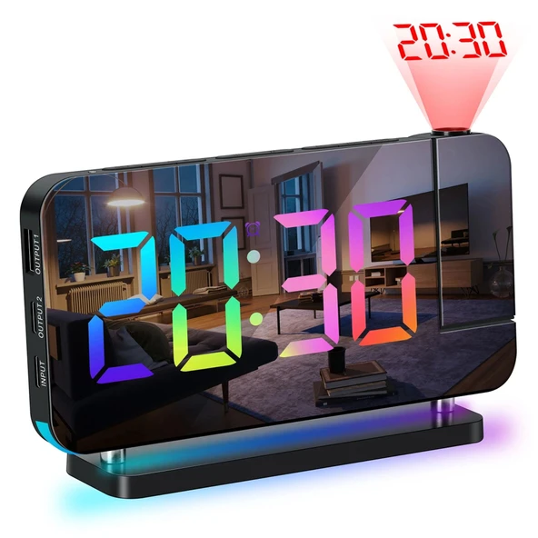 EtaShop RGB Projeksiyonlu Çalar Saat -7Ayna LED Dijital Saat Tavana Zaman Yansıtma USB & Type C Şarj RGB Atmosfer Gece L ürün görseli 1