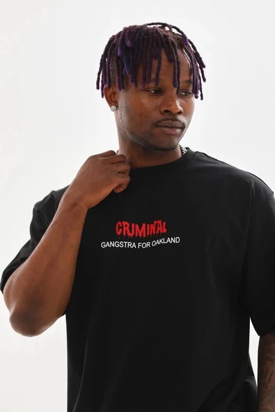 Erkek Baskılı T-Shirt Kısa Kol Bisiklet Yaka Rahat Kalıp Tişört  - Siyah P250710S1092 ürün görseli 1