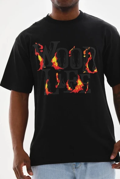 Erkek Baskılı T-Shirt Kısa Kol Bisiklet Yaka Rahat Kalıp Tişört - Siyah ürün görseli 1