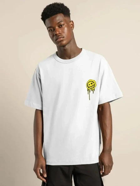 ERKEK Bisiklet Yaka Baskılı Oversize Kısa kol  T-Shirt - Beyaz P250746S2652 ürün görseli 1