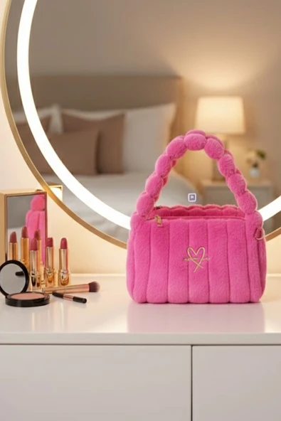 Caş Dekorasyon Pembe Renk Peluş Makyaj Çantası ürün görseli 1