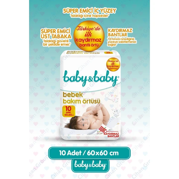 Baby & Baby Kaydırmaz Bantlı Bebek Bakım Örtüsü 10 Kullanım 60 x 60 cm ürün görseli 1
