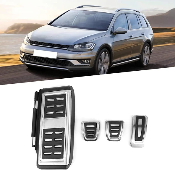 VW Golf 7 8 Passat B8 Tiguan 2 Touran 2 T-Roc T-Cross Arteon Polo 5 Uyumlu Geçme Manuel Pedal Seti 4 Parça Siyah Krom ürün görseli 1