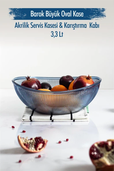 Akrilik Barok Lacivert Büyük Oval Meyve & Salata Kasesi & Karıştırma Kabı / 3,3 Lt  (CAM DEĞİLDİR) ürün görseli 1