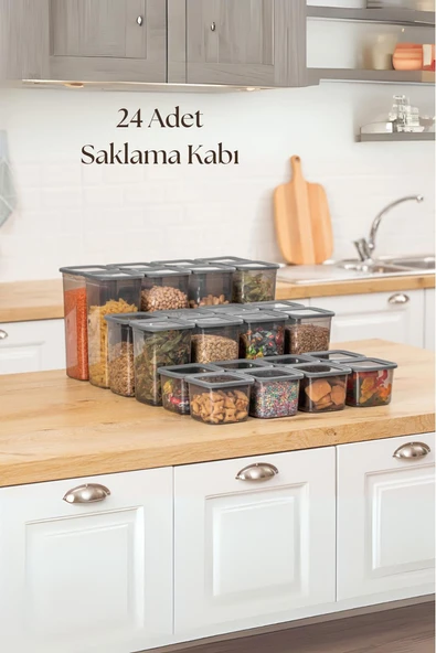 24'lü 3 Boy Kavanoz Seti & Saklama Kabı & Erzak Kabı 8x650/1300/1900 Ml (40 Lı Etiket Hediyeli) ürün görseli 1