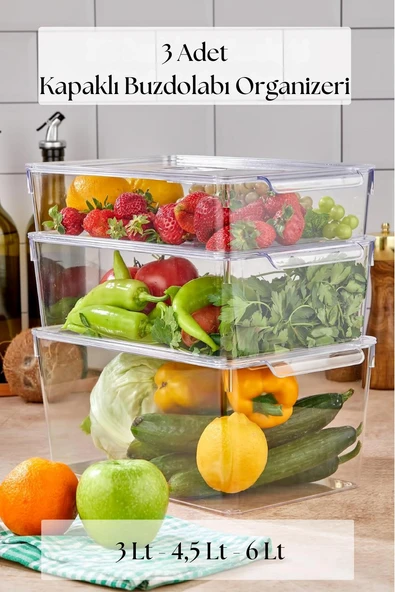 3 Lü Buzdolabı Organizeri MIX Set (3 lt + 4,5 lt + 6 lt) ürün görseli 1