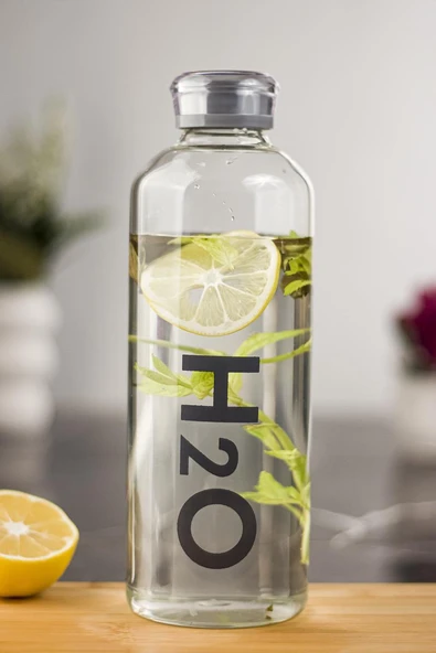 H2o Borosilikat Cam Matara Vakum Kapaklı Su Şişesi Suluk Gri 1000 ML ürün görseli 1
