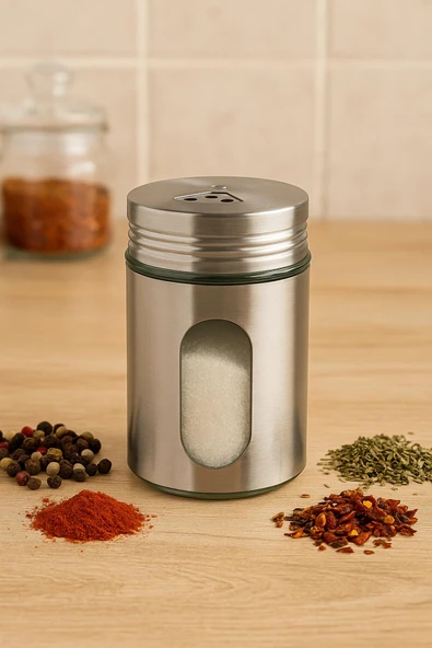 Metal Tuzluk Biberlik Baharatlık 200 ml Gri ürün görseli 1
