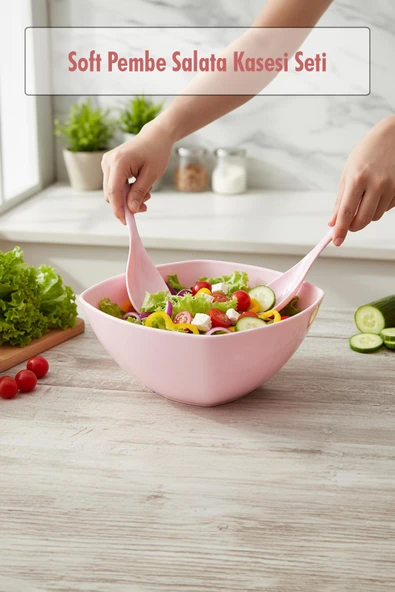 3,5 Lt Soft Pembe Akrilik Kare Salata ve Servis Kasesi Seti - 3 Parça ürün görseli 1
