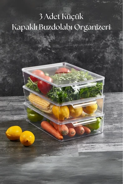 3 Lü Kapaklı Buzdolabı Organizeri & Buzdolabı Düzenleyici 3 lt ürün görseli 1